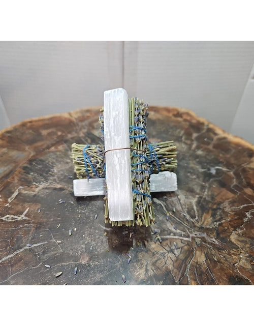 Load image into Gallery viewer, 2 Lavender wrapped crystal W/ Huge White Selenite Healing
