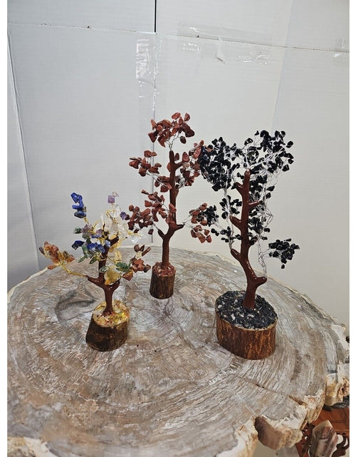 Load image into Gallery viewer, 3 Pcs 300 Carnelian+Amethyst+Crystal Gemstones Golden Branches Bonsai Tree