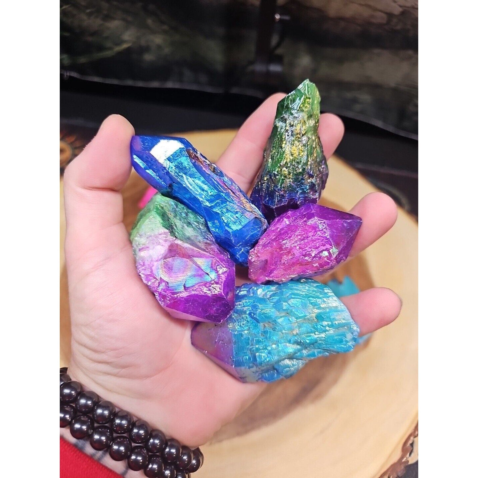 1.80LB 13Pcs Rainbow Aqua Aura Quartz Crystal Cluster Points Titanium Coating