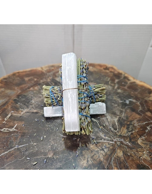 Load image into Gallery viewer, 2 Lavender wrapped crystal W/ Huge White Selenite Healing
