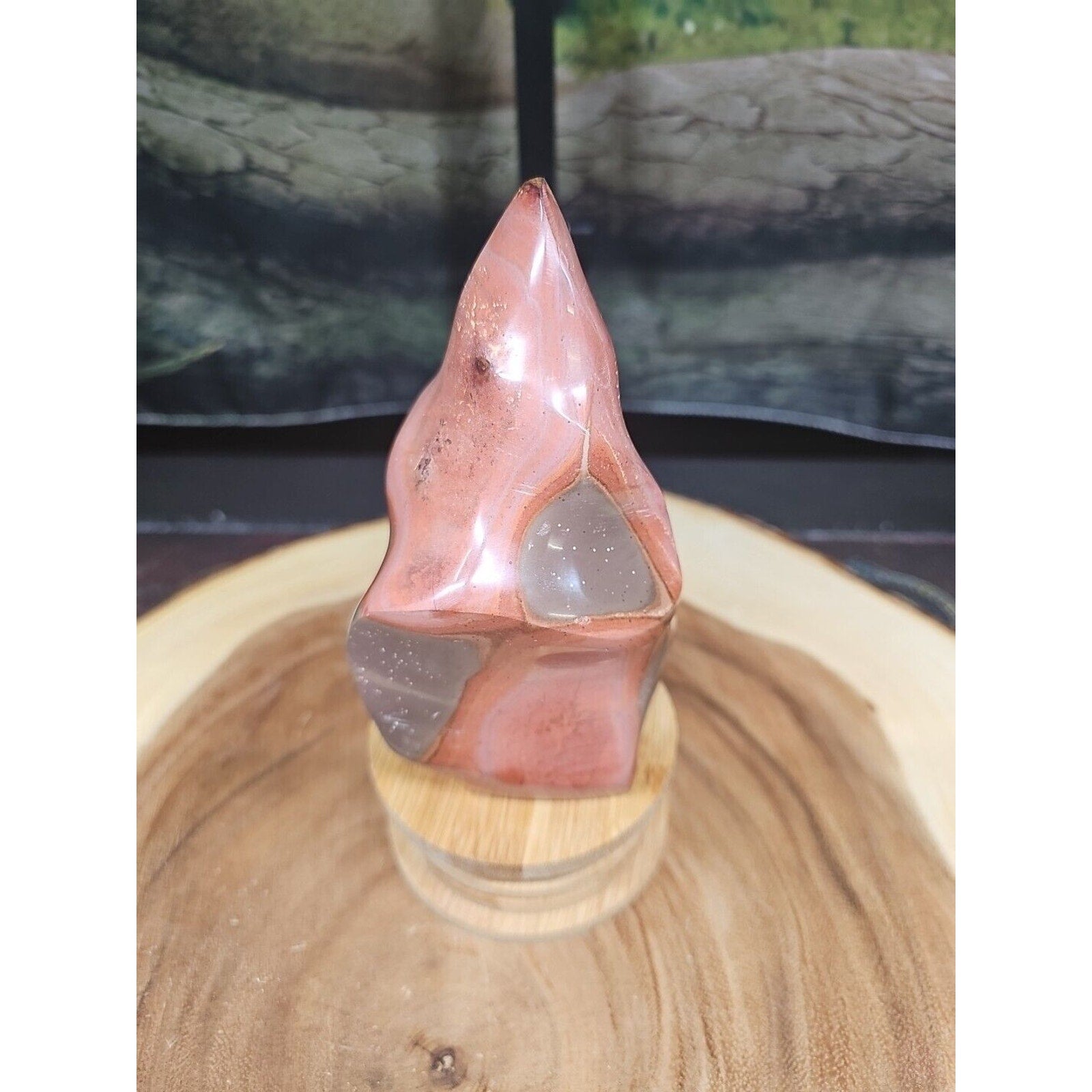 1.25LB 1Pcs Natural Polychrome Ocean Jasper Crystal Flame Point Carved Healing