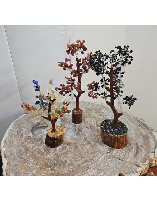 Load image into Gallery viewer, 3 Pcs 300 Carnelian+Amethyst+Crystal Gemstones Golden Branches Bonsai Tree