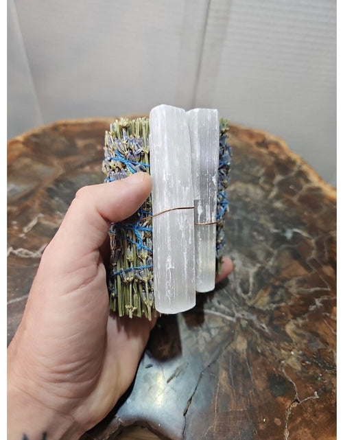 Load image into Gallery viewer, 2 Lavender wrapped crystal W/ Huge White Selenite Healing