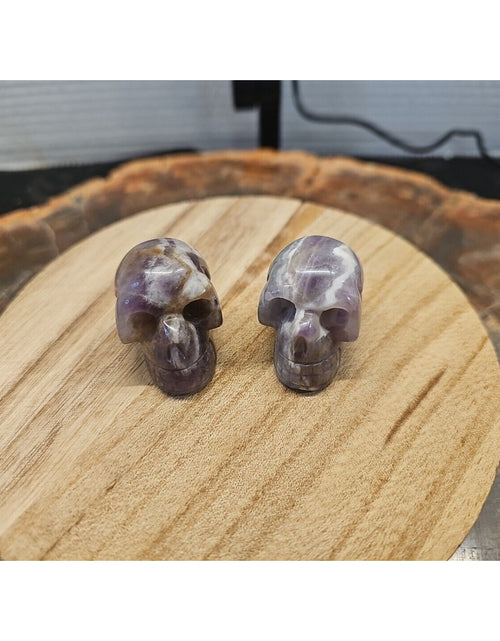 Load image into Gallery viewer, 1 Pair DREAM AMETHYST CRYSTAL SKULLS 93g BEAUTIFUL AMETHYST DISPLAY ☠️