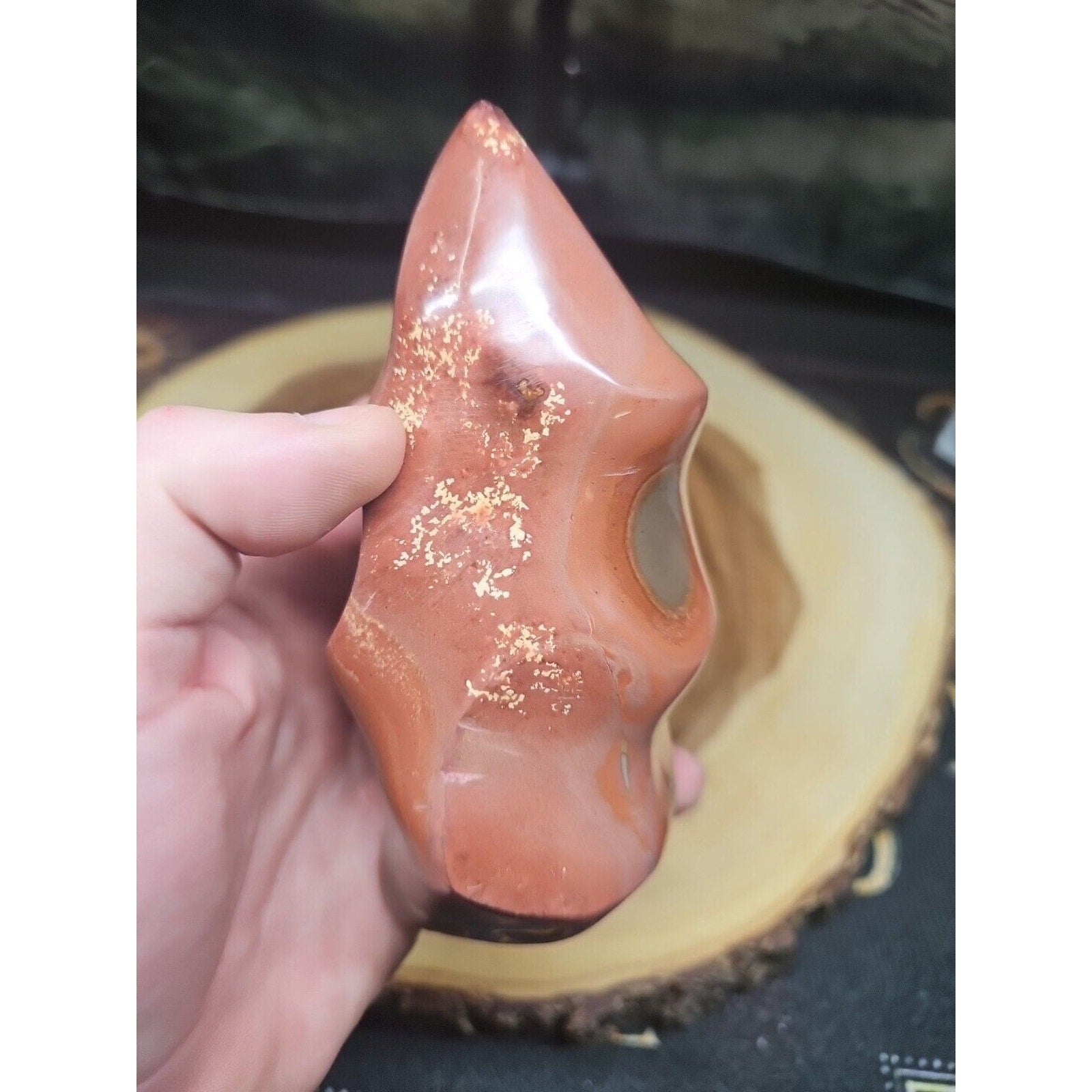 1.25LB 1Pcs Natural Polychrome Ocean Jasper Crystal Flame Point Carved Healing