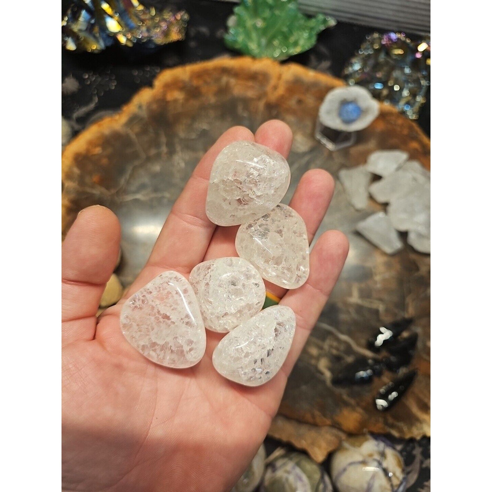 5 Pack Crackel Quartz Tumbled Stones: