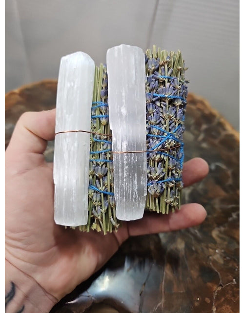 Load image into Gallery viewer, 2 Lavender wrapped crystal W/ Huge White Selenite Healing
