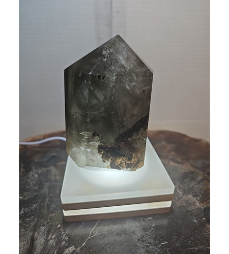 1.73LB Natural Green Ghost Phantom Quartz Crystal Obelisk Wand Point Healing.