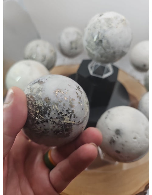 Load image into Gallery viewer, 1 Each Natural Golden Pyrite &amp; Jasper Crystal Sphere Ball Polished 55mm +
