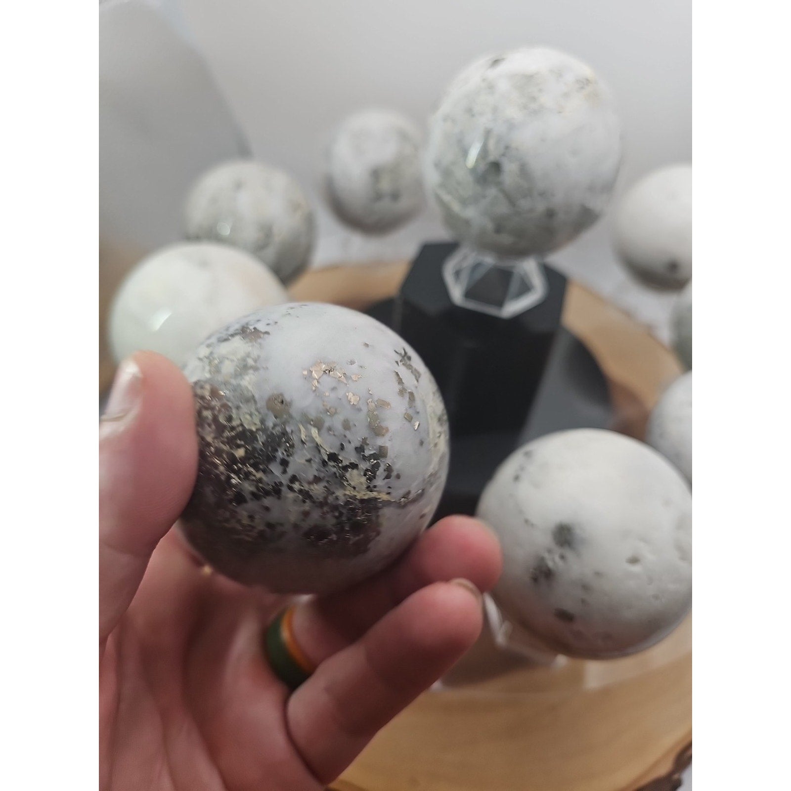 1 Each Natural Golden Pyrite & Jasper Crystal Sphere Ball Polished 55mm +