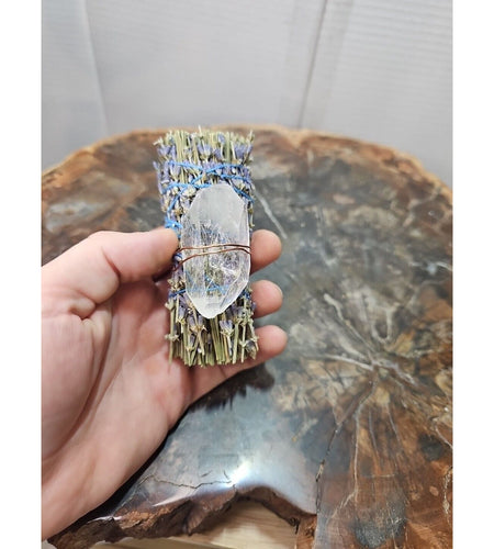 Lavender wrapped crystal W/ Huge White Quartz Healing