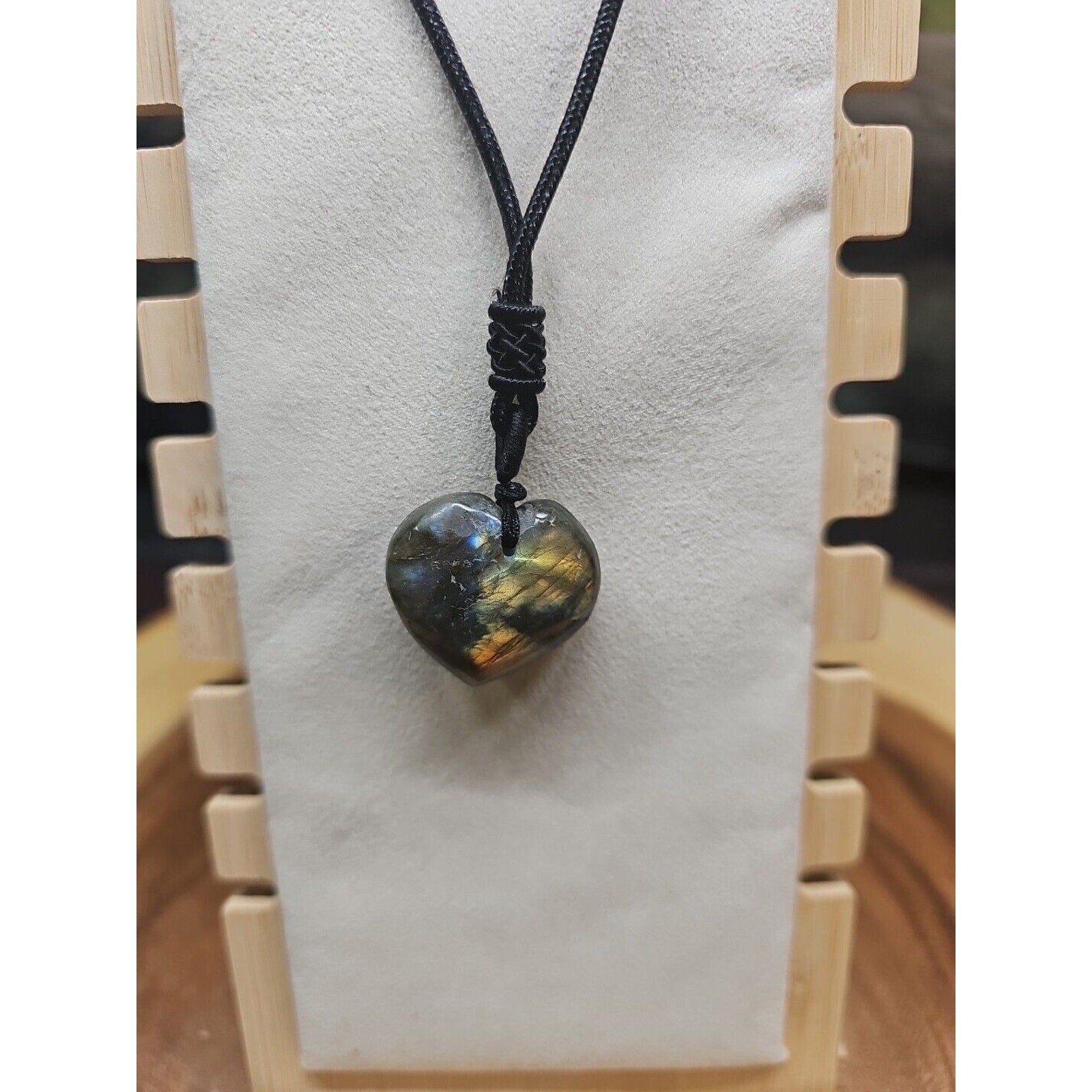 Labradorite Cord Necklace Healing/Protection Heart