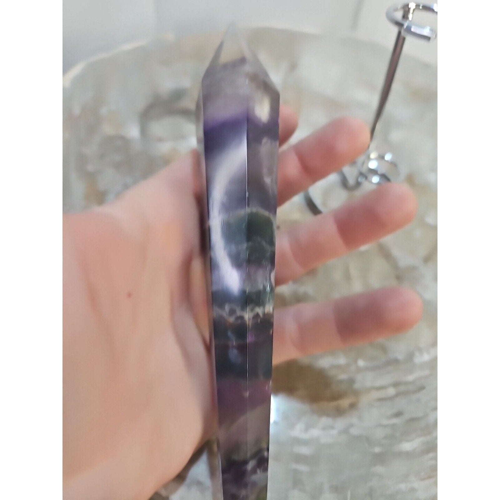 255g Fluorite crystal scepter 7in Long W/STAND