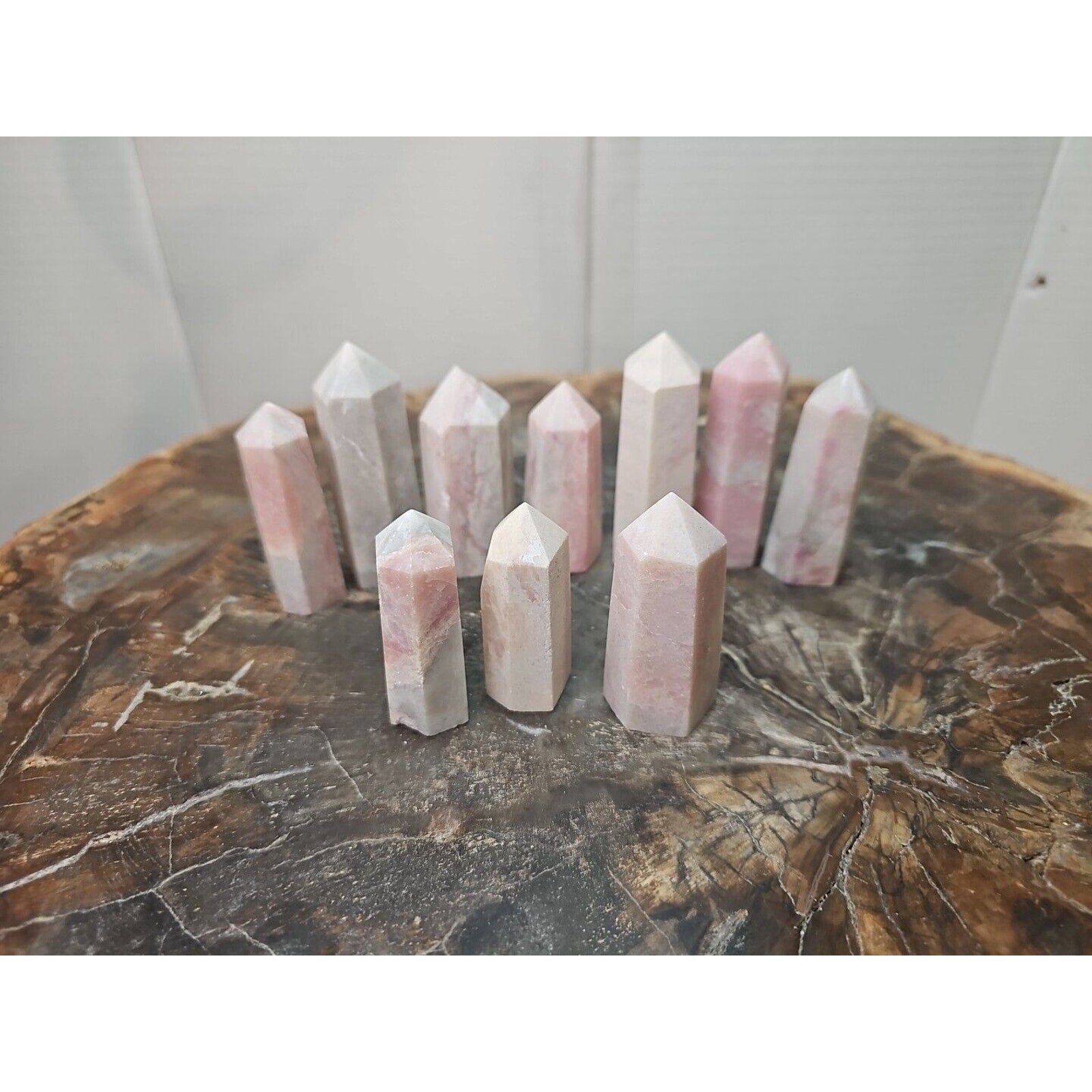 10Pcs Natural Pink Opal Crystal Gem Stone Point Tower Healing Angel Skin