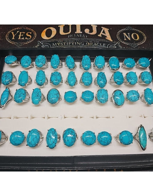 Load image into Gallery viewer, Wholesale Stone Ring Lot 40pcs W/ Box Multiple sizes Turquoise pattern

