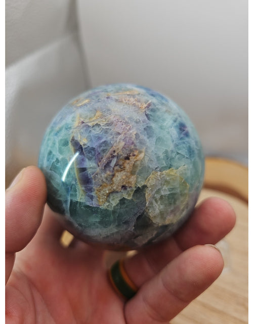 Load image into Gallery viewer, 1.46lb Natural Rainbow Fluorite Quartz Crystal Sphere Ball Polished
