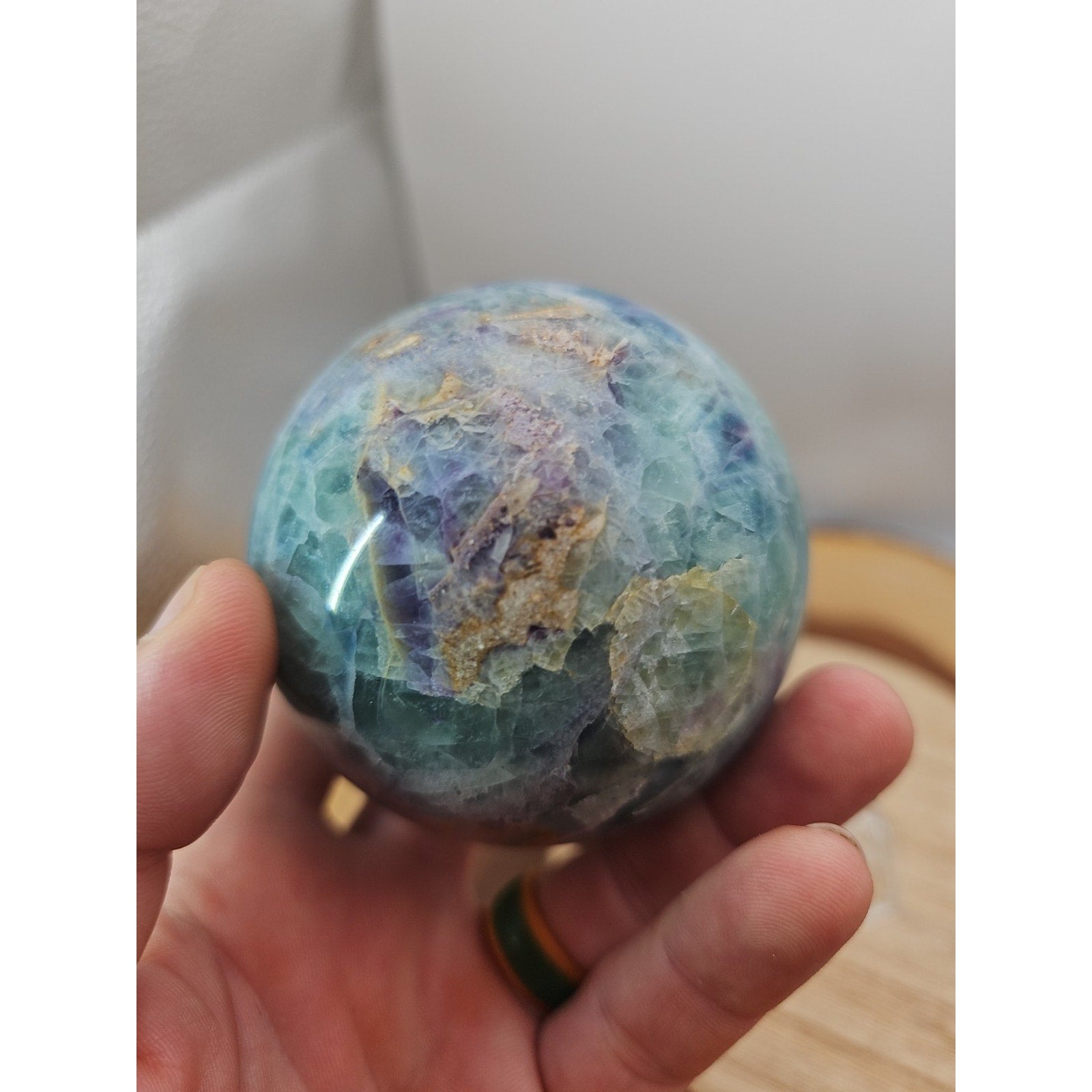 1.46lb Natural Rainbow Fluorite Quartz Crystal Sphere Ball Polished