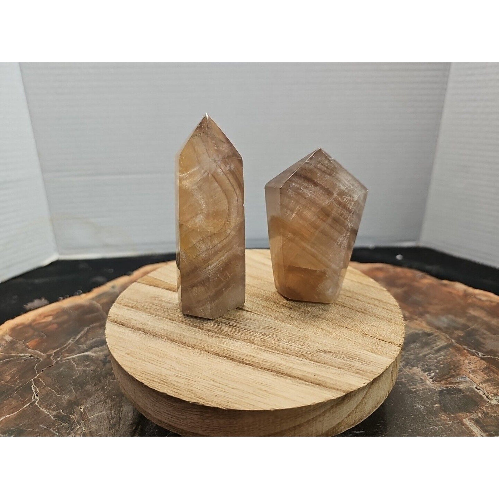 2Pcs Natural Rainbow Fluorite Quartz Crystal Point Tower Polished Healing