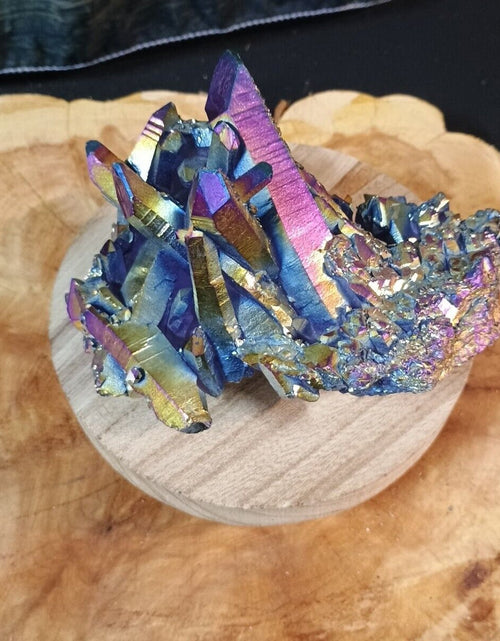 Load image into Gallery viewer, 1.27 Lb Rainbow Aqua Aura Quartz Crystal Cluster Points Titanium Coating
