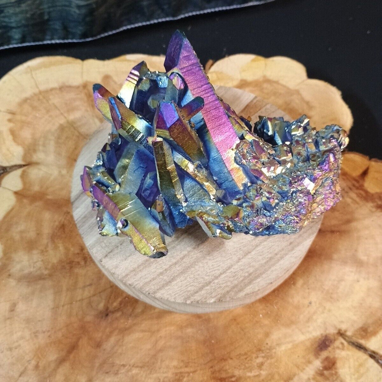 1.27 Lb Rainbow Aqua Aura Quartz Crystal Cluster Points Titanium Coating