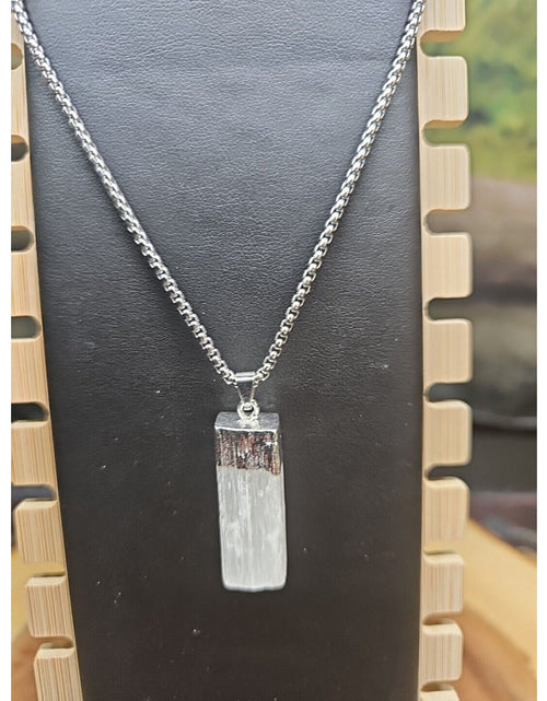 Load image into Gallery viewer, Selenite Crystal Necklace 18in Stainless Steel Chain Protection Healing
