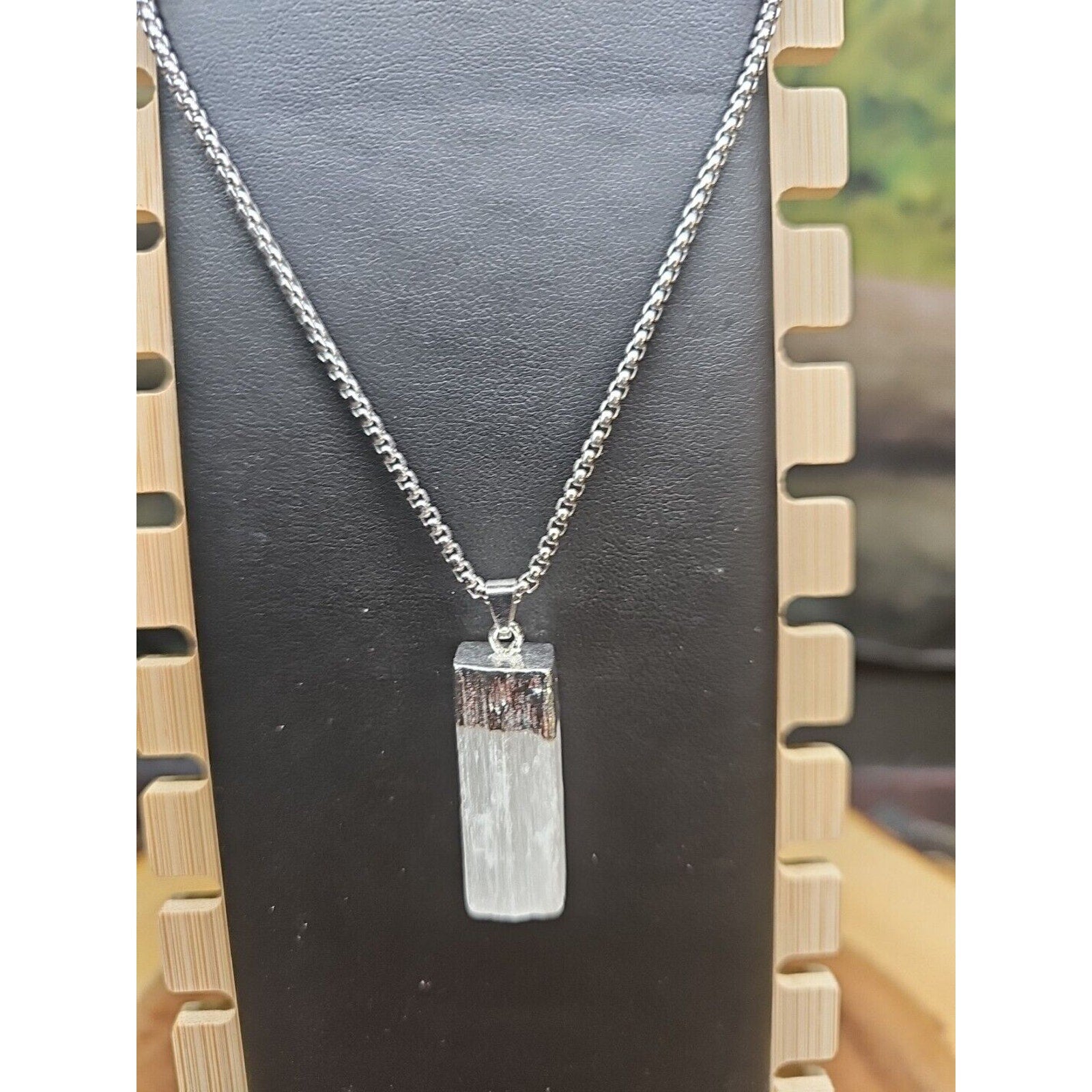 Selenite Crystal Necklace 18in Stainless Steel Chain Protection Healing