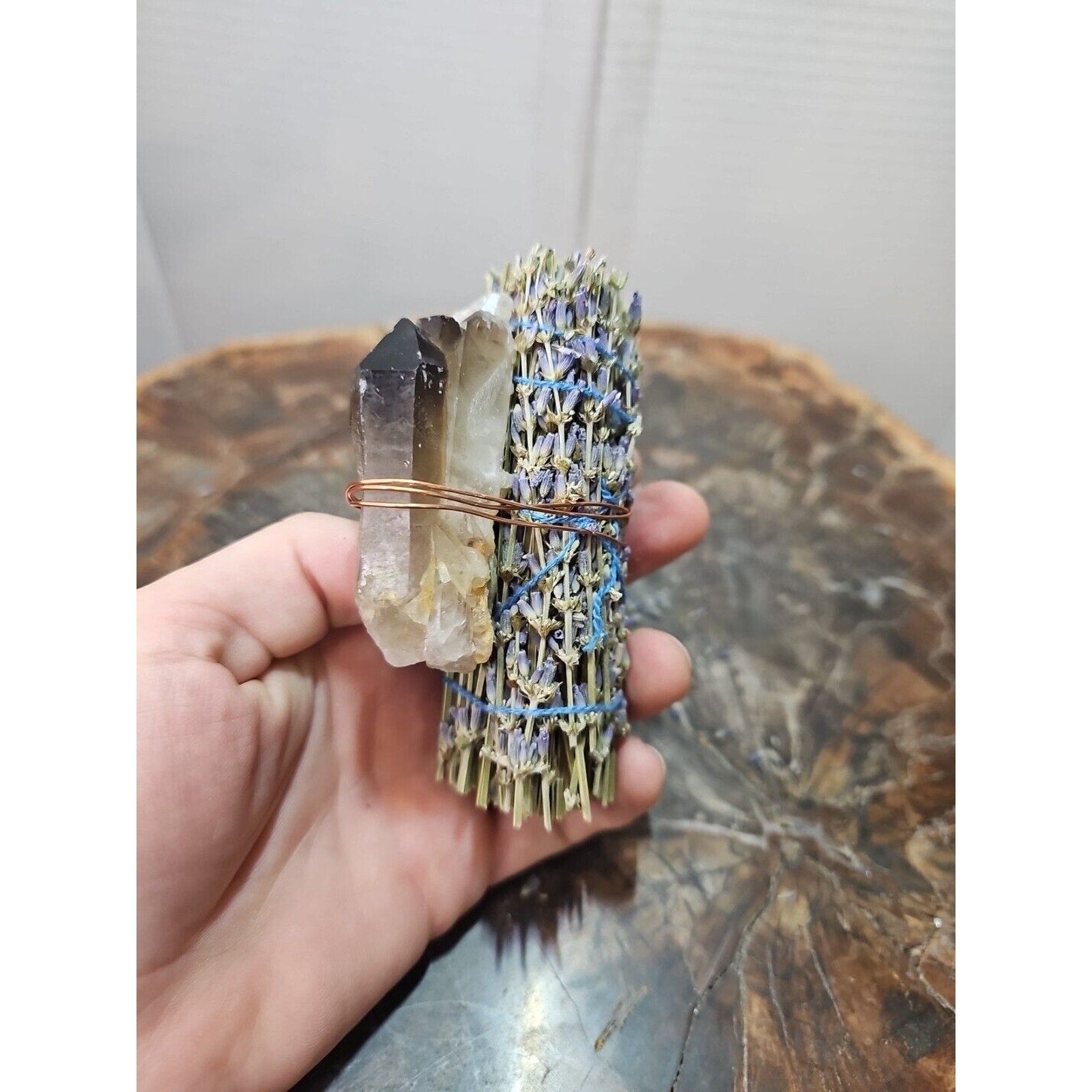 Lavender wrapped crystal W/ Huge Smoky quartz Healing