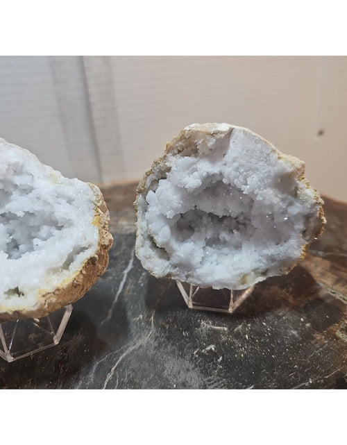 Load image into Gallery viewer, 1.18lbs Pair Geode Crystal Moroccan Quartz W /Stands
