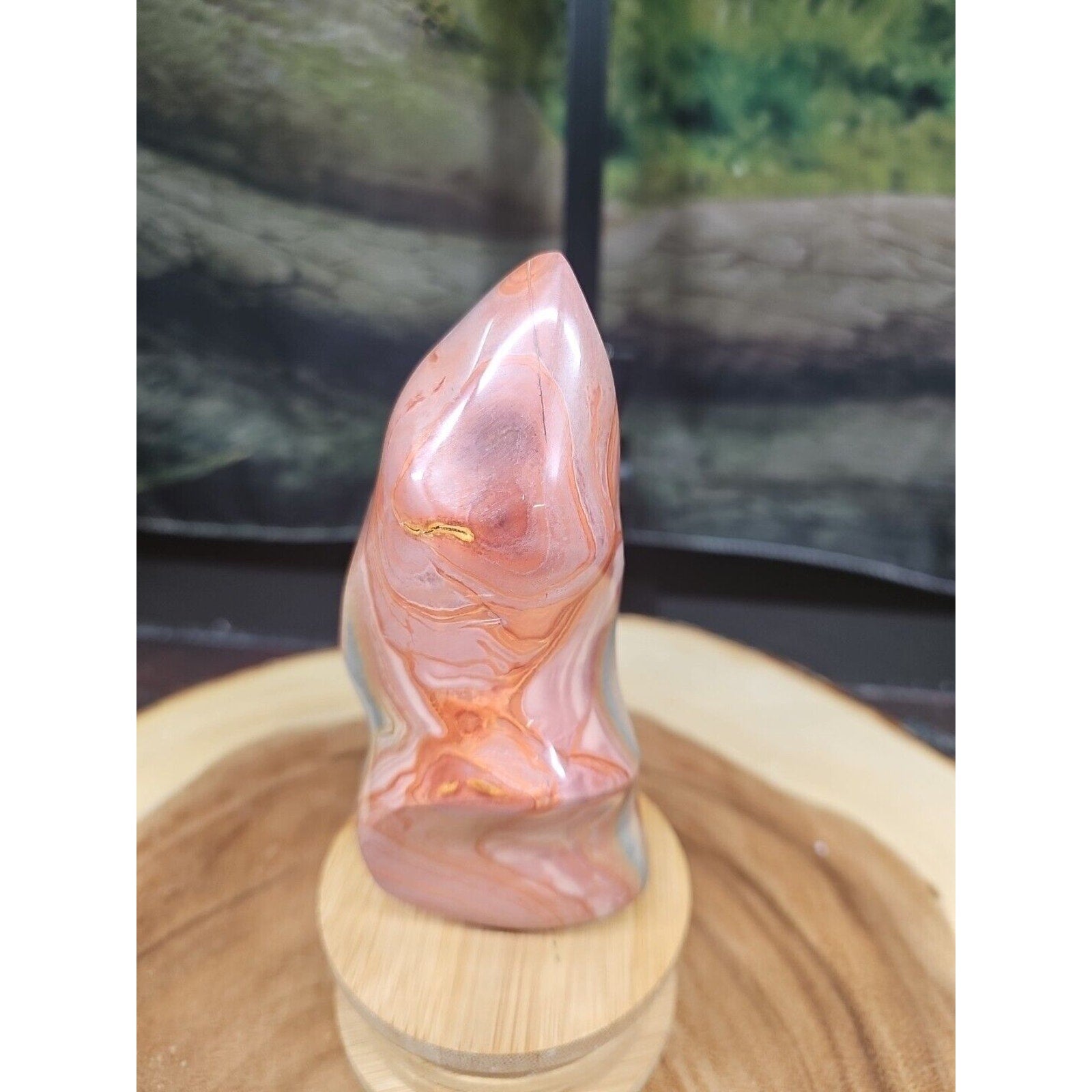 1.15LB 1Pcs Natural Polychrome Ocean Jasper Crystal Flame Point Carved Healing
