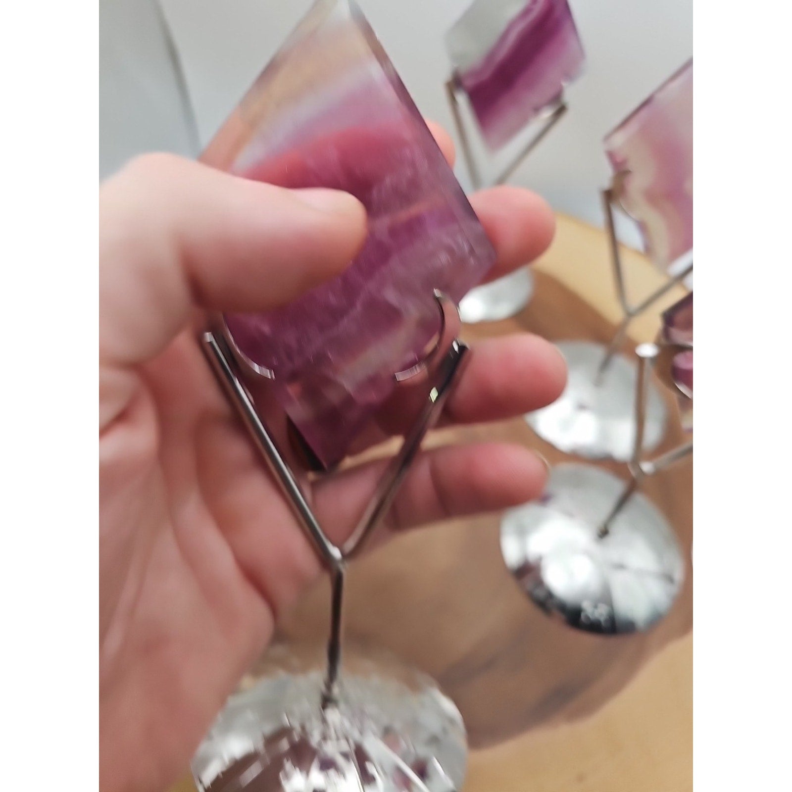 1 Each Natural Rainbow Fluorite Diamond W/ Zodiac stand