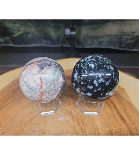 2Pcs A Set Of Natural Quartz Crystal Jasper Sphere Ball Polished 50-60mm &stand