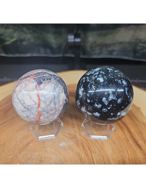 Load image into Gallery viewer, 2Pcs A Set Of Natural Quartz Crystal Jasper Sphere Ball Polished 50-60mm &amp;stand

