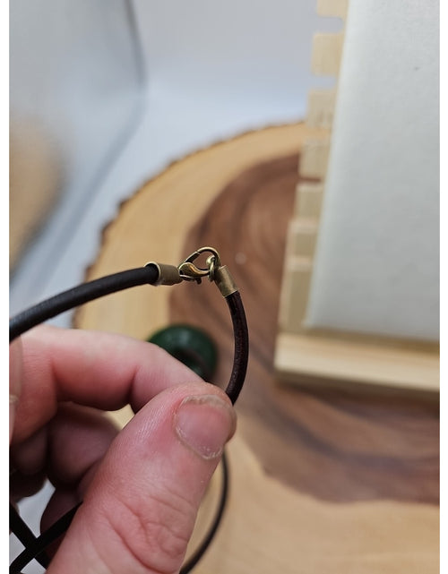 Load image into Gallery viewer, Green jade good luck pendant 16in Leather Cord
