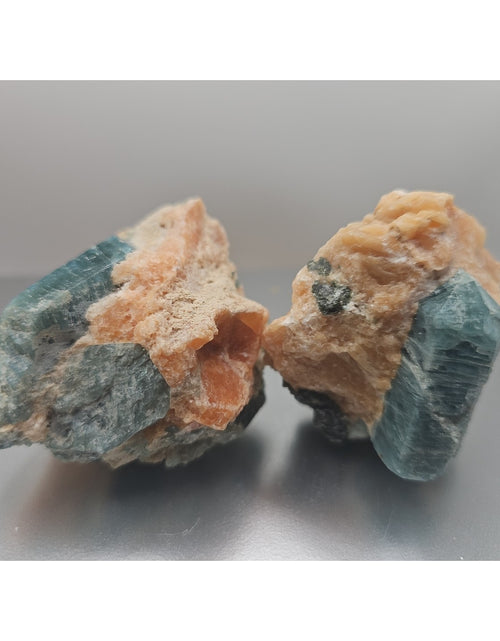 Load image into Gallery viewer, Fluorapatite On Orange Calcite 2pc Raw Specimen. 90lbs
