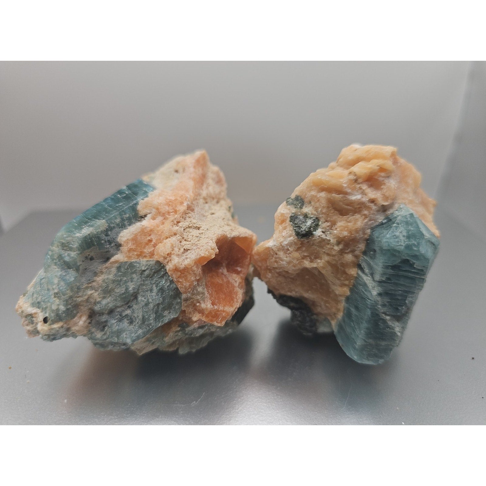 Fluorapatite On Orange Calcite 2pc Raw Specimen. 90lbs