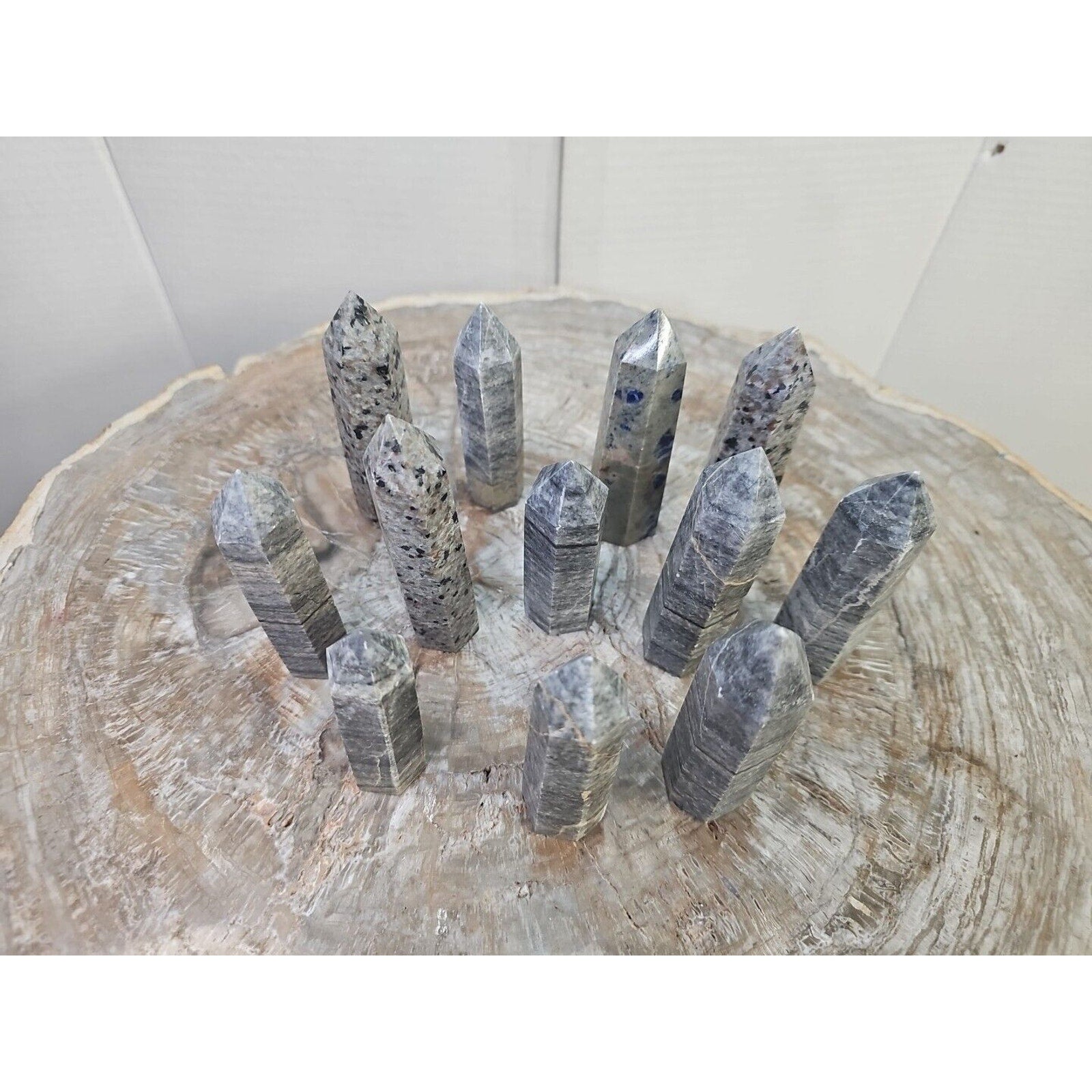 2.41LB 12Pcs A Set Of Natural Quartz Crystal Jasper Point Tower Polished Healing