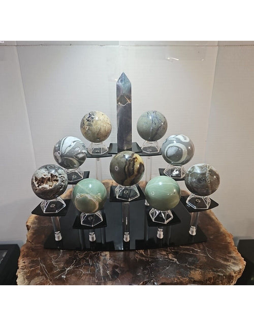 Load image into Gallery viewer, 10Pcs Natural Phantom Chevron And 3 different Ocean Jasper + Fluorite Tower.
