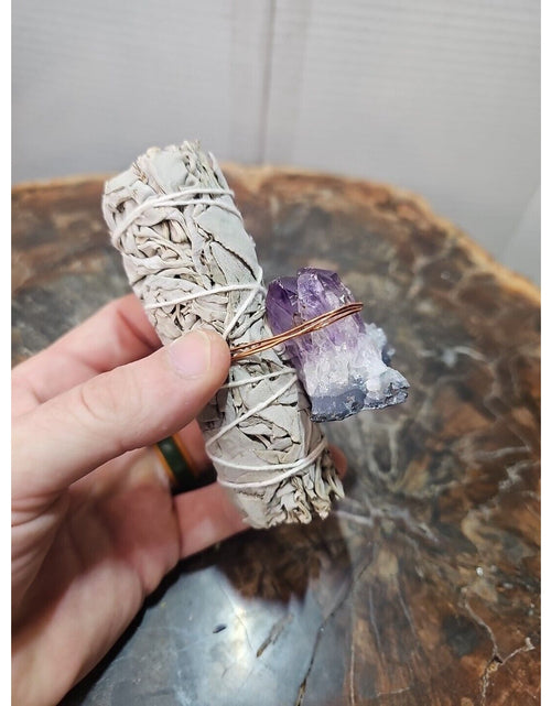 Load image into Gallery viewer, Sage wrapped crystal W/ Huge Amethyst Quartz Healing
