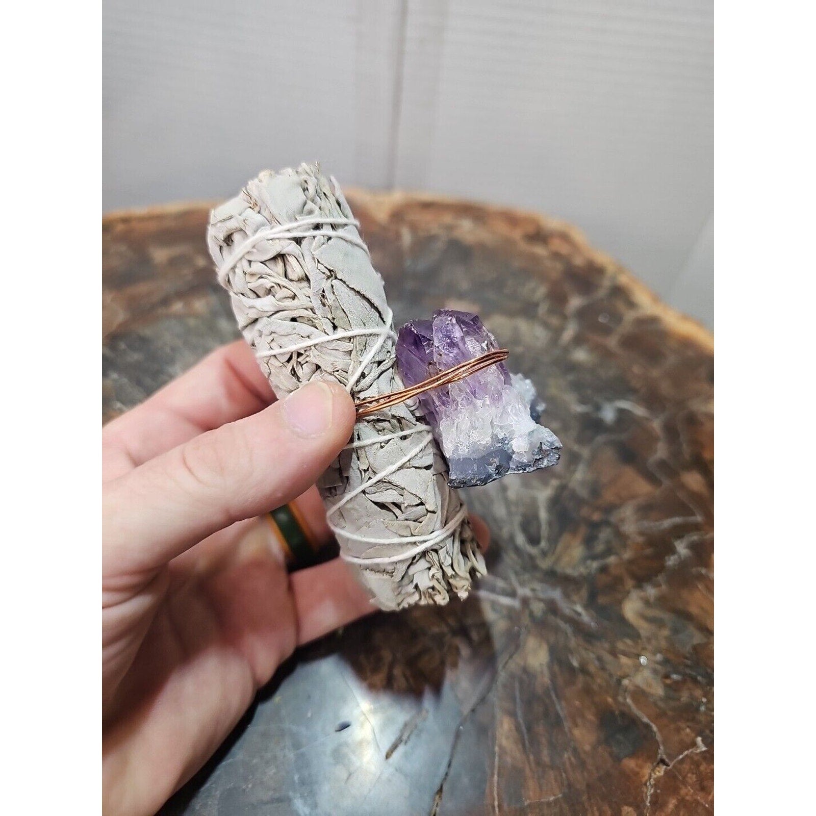 Sage wrapped crystal W/ Huge Amethyst Quartz Healing