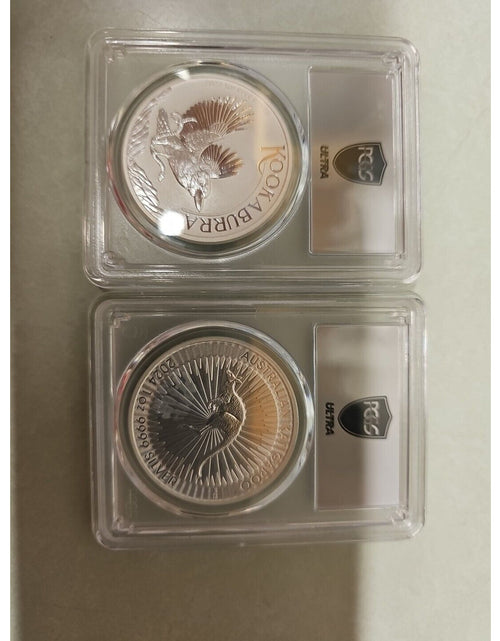 Load image into Gallery viewer, Ultra Breaks 2 coins Kookaburra &amp; Kangaroo MS70 9999 SILVER Pair
