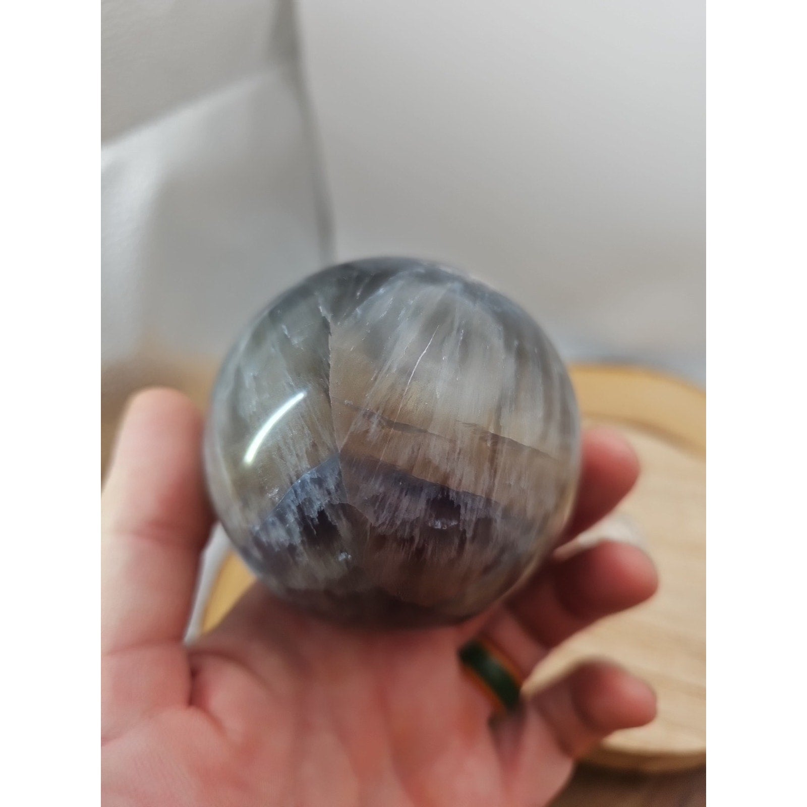 1.30lb Natural Rainbow Fluorite Quartz Crystal Sphere Ball Polished