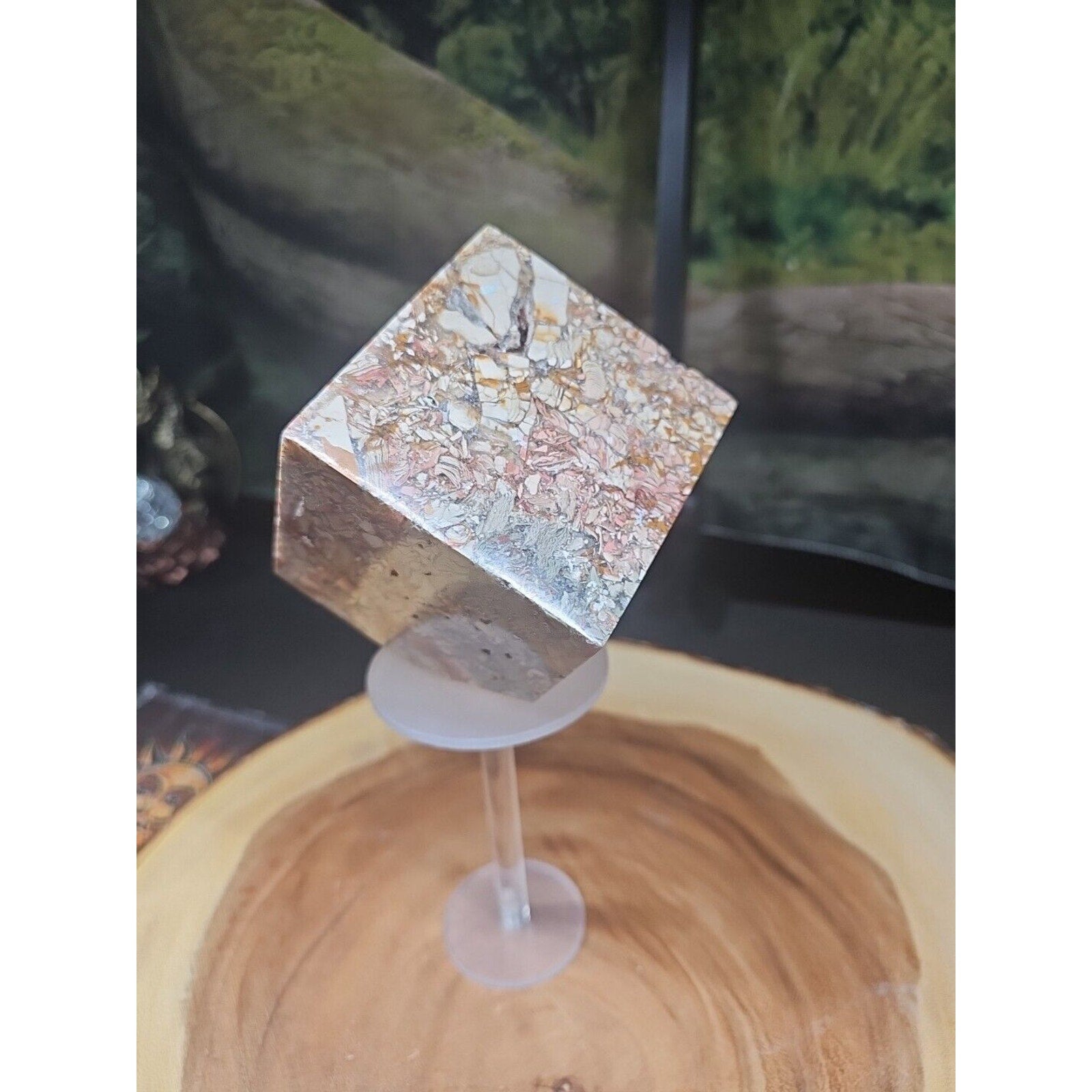 2.83LB 1Pcs Natural Ocean Jasper Onyx Quartz Crystal Geode Square Heptahedron