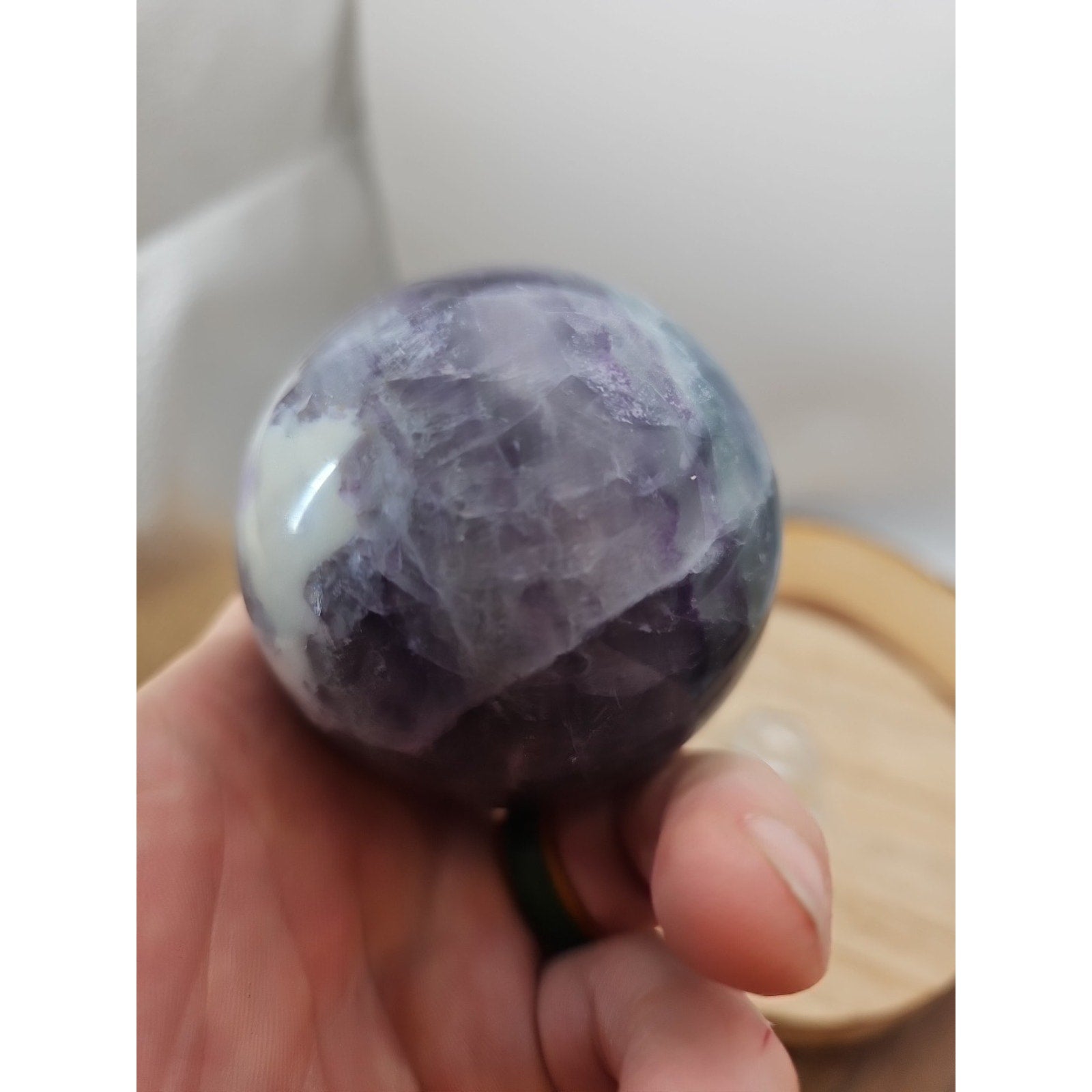 1.09lb Natural Rainbow Fluorite Quartz Crystal Sphere Ball Polished