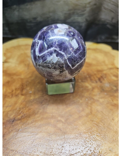 Load image into Gallery viewer, Amethyst Sphere 65mm W/Glass Stand 1lb
