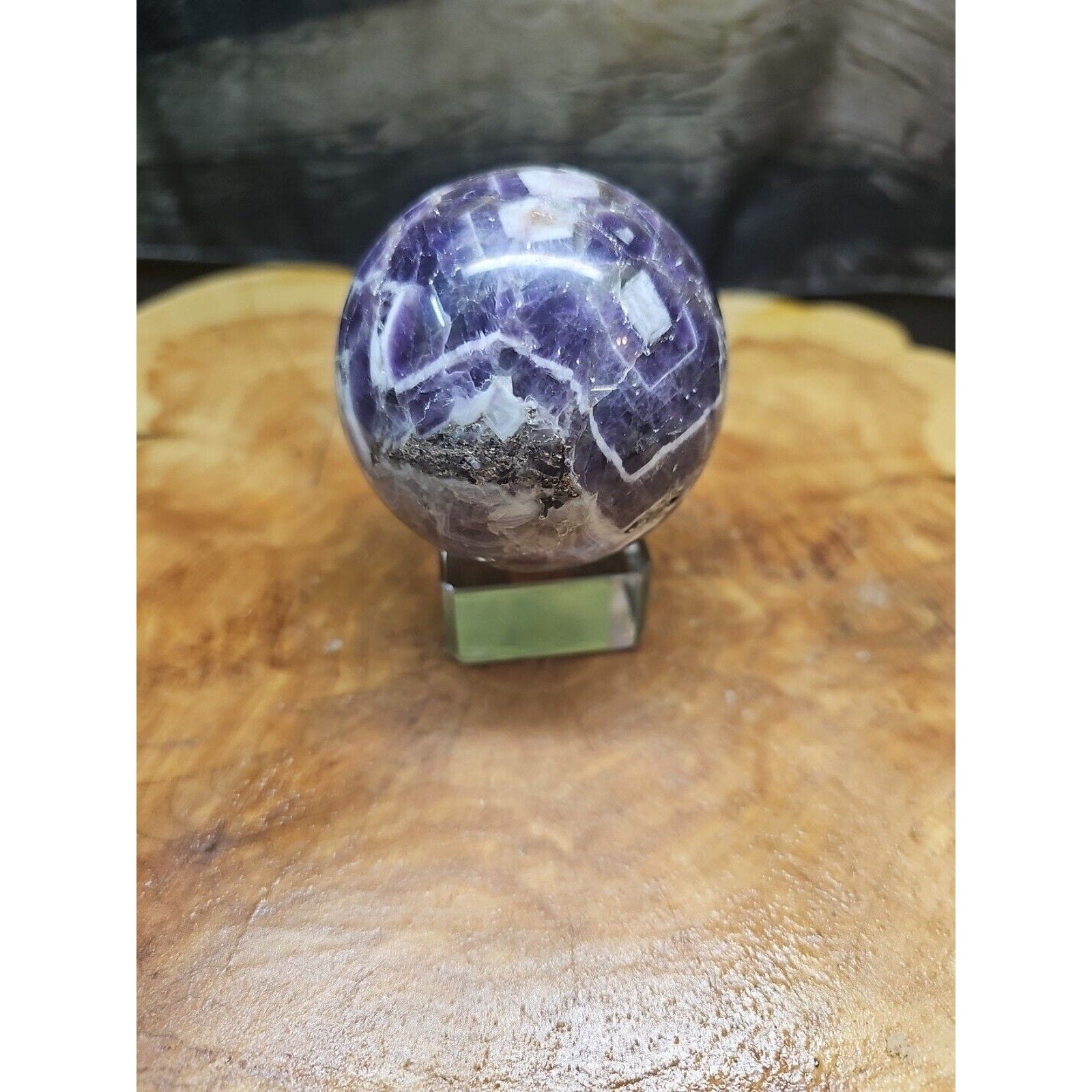 Amethyst Sphere 65mm W/Glass Stand 1lb