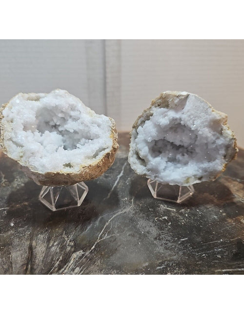 Load image into Gallery viewer, 1.18lbs Pair Geode Crystal Moroccan Quartz W /Stands
