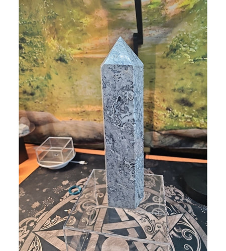 7.05lb 12in Tall Crazy Lace Jasper Crystal Point Tower Healing