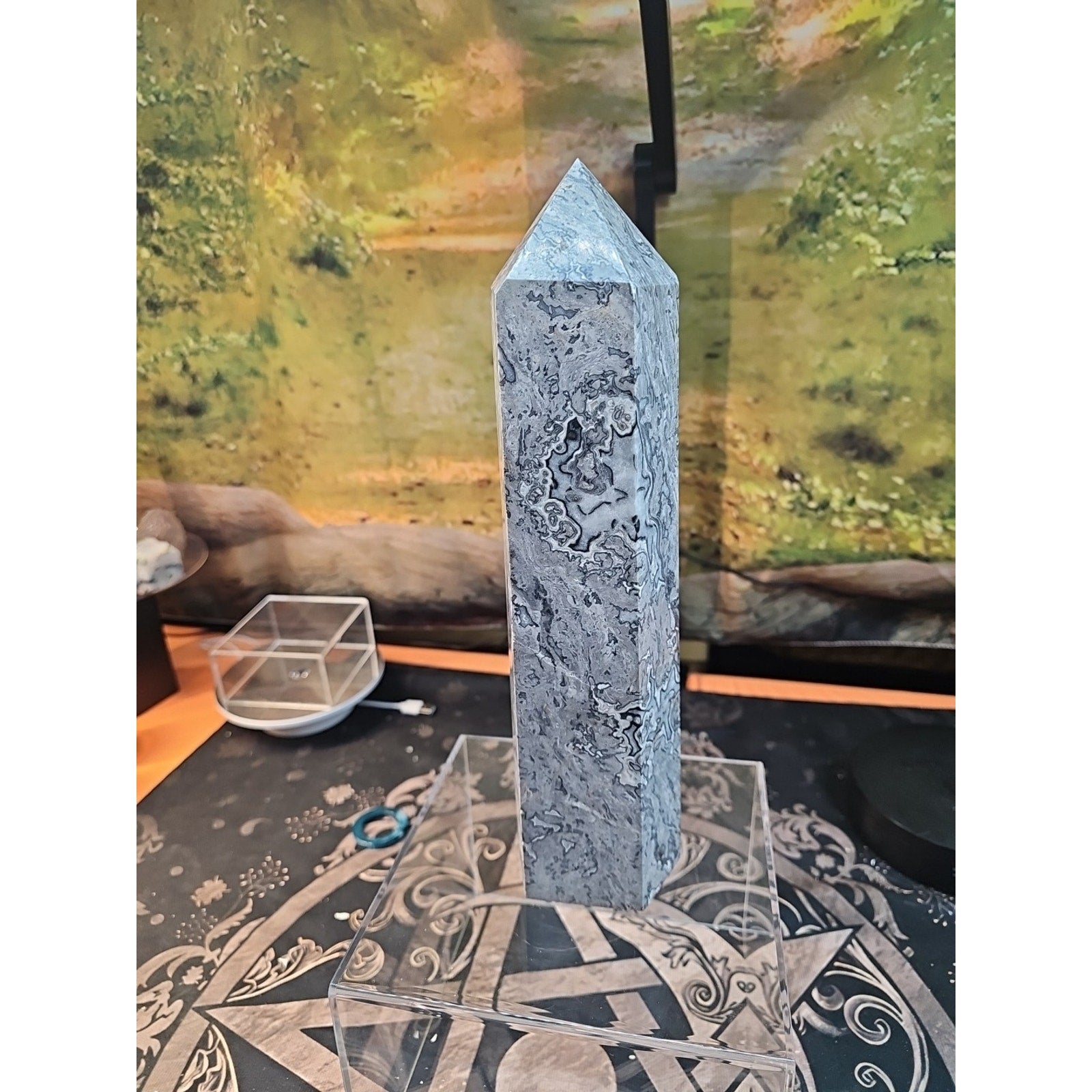 7.05lb 12in Tall Crazy Lace Jasper Crystal Point Tower Healing