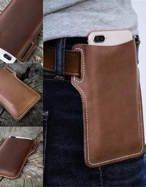 Load image into Gallery viewer, Men Cell Phone Belt Pack Bag Loop Waist Holster Pouch Case Leather Wallet Cover
