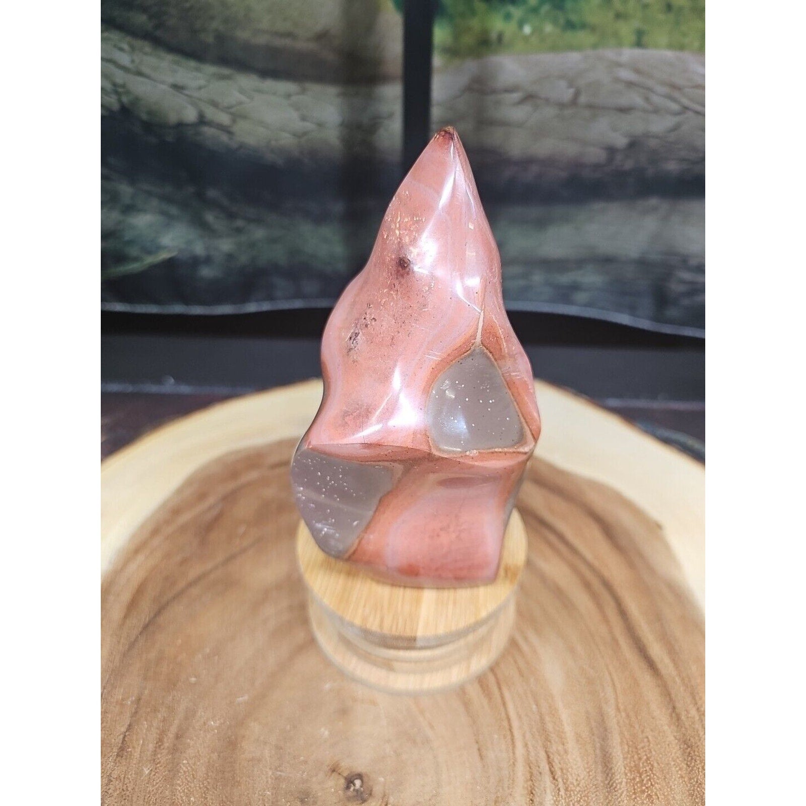 1.25LB 1Pcs Natural Polychrome Ocean Jasper Crystal Flame Point Carved Healing